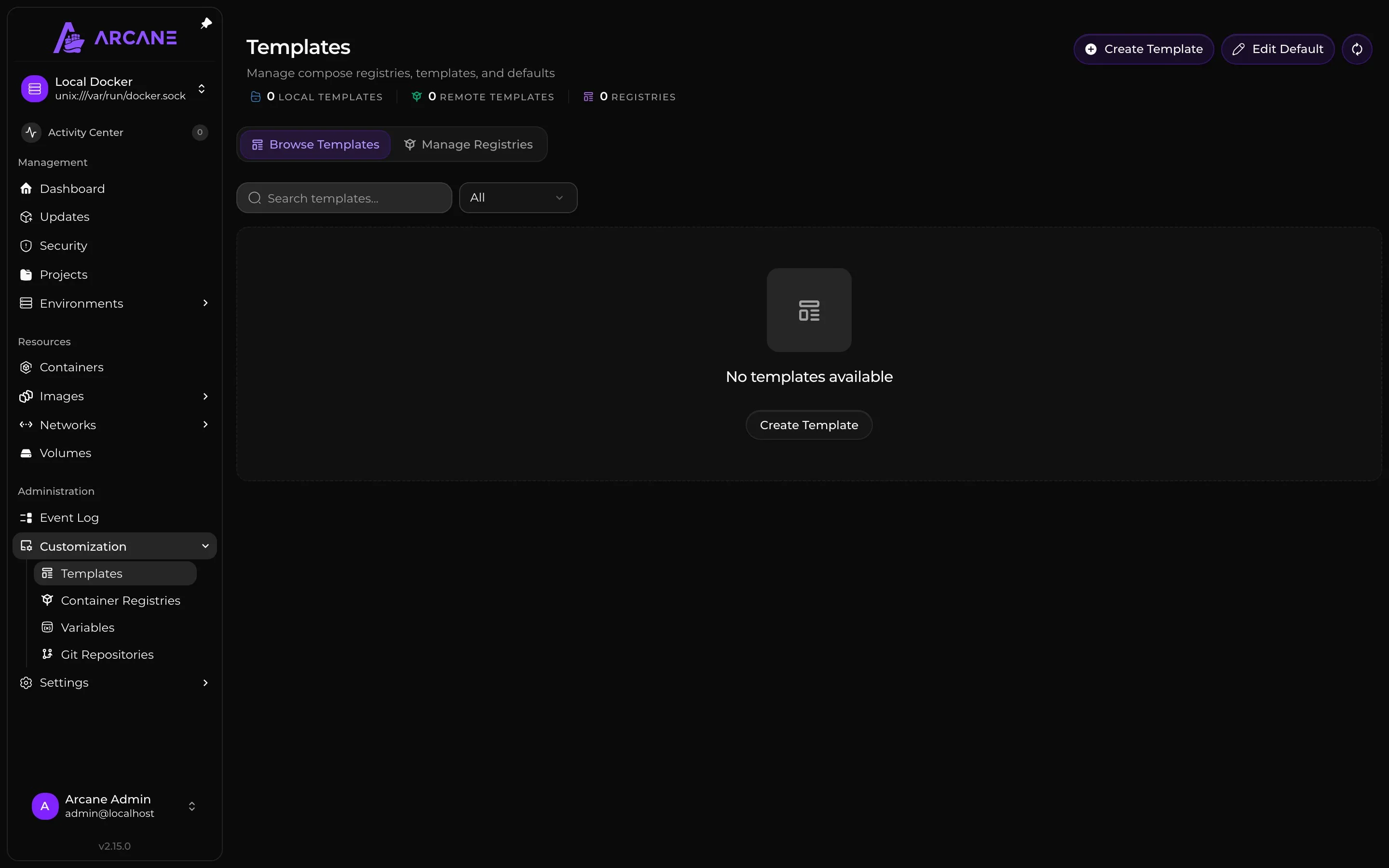 Community Compose templates with application descriptions and categories.
